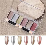 6 Colors Mirror Effect Nail Powder Metallic Chrome Powder Shiny Nail Glitter Powder Nail Art Pigment Powder with Eyeshadow S s DIY Nail Decoration Multicolor GT-03
