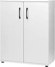 OIKITURE Storage Cabinet with 2 Doors - 3-Tier Closed Shelves Wooden Sideboard Cabinet for Kitchen Living Room Dining Room Office Entryway, White