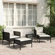 5 Piece Garden Lounge Set with Cushions Black Poly Rattan, Furniture Sets, Patio Furniture