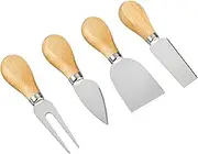 Cheese Knives - 4 Pieces Set Cheese Knife - Stainless Steel Cheese Slicer with Wood Handle Cheese Cutter,4 Cheese Knives Set Include:Mini Knife, Butter Knife, Spatula & Fork