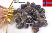 25pc Norse Amethyst Gemstones Powerful Viking Rune Stones Set + Runestones Chart
