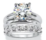 ROUND CZ ACCENTS BRIDAL 2 RING SET BAND PLATINUM STERLING SILVER 6 7 8 9 10