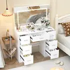 Large Dressing Table Set LED Mirror Vanity Desk with 7 Drawers White Bedroom