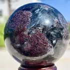 157G Natural Fireworks Red Garnet sphere Quartz Crystal ball healing
