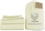 LuckShree Three Quarter 100% Pure Organic Cotton 700-Thread-Count Sheet Set Sateen Weave 10-inch Deep Pockets - Ivory