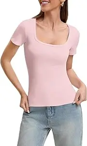 [OYIGELZ] T-Shirt Women's Basic Y2K Slim Fit Tops Short Sleeve Crop Tops Plain Shirt Tank Top Summer Casual Tee Shirts