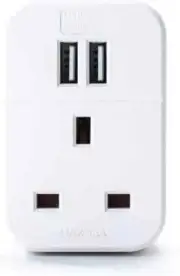 2 USB Charging Ports 1 Socket Power Adaptor Plug Extension White UK Plug