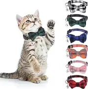DragonflyDreams 6 PCS Cat Collars with Bow Tie and Bell,Cat Collars Plaid ,Breakaway Adjustable Cat Bow Tie Collars,Cute Bow Tie Suitable for Kittens Or Certain Puppies