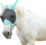 Gallopoff Horse Fly Mask with Ears, Fine Mesh Face Mask for Horses - UV Protection & Adjustable Fit Turquoise Full