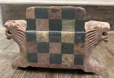 Rare Coaster Lion Figure Marble Inlay 6-Piece Set Traditional Handicrafts 3 in