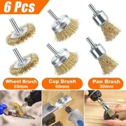 6Pcs Brass Wheel Cup Wire Brush Drill Bit Set Rust Removal Attachment-1/4" Shank
