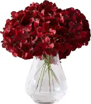 Hydrangea Silk Flowers Heads with 10 Stems Burgundy Artificial Hydrangea Flower