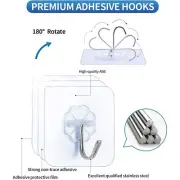 Self adhesive wall hanging hooks reusable miltipurpose 13lb nail free waterproof