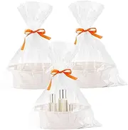 3Pcs Gift Basket with Handle, Small Woven Basket with Gift Bag, Ribbon and Wrap Tissue Paper, Nursery Bins Empty for Small Items, Baby, Pet Toy Organizer Baskets for Gifts Empty