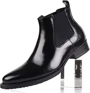 [Generic] Casual Business Chelsea Boot for Men Work Boot Pull On StyleGenuine Leather Solid Color Pointed Toe Block Heel Waterproof