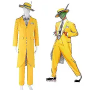 Mens The Mask Film Yellow Suit Halloween Film Fancy Dress Z 2XL