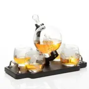 Don Vassie Globe Decanter Set 850ml with 4 Glasses and Wooden tray base with ...