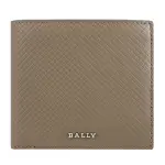 【BALLY】LYIES 簡約金屬LOGO素雅小牛皮4卡零錢短夾(大象灰)