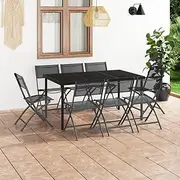 9 Piece Outdoor Dining Set Steel Table Chairs for Patio, Balcony, Porch, Garden Furniture Set, Anthracite/Grey