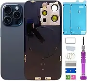 15 Pro Max Back Glass Replacement with Plate & Flex Cable and All Parts for iPhone 15pro Max Back Cover Glass (Blue Titanium, 6.7 Inch) + Waterproof Tape + Repair Tools (Blue Titanium)