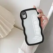 UEEBAI Wave Frame Clear Case for iPhone XR Case Clear, Cute Wavy Phone Case for Girl Slim Fit Shockproof Phone Cover Bumper Translucent Soft Pretty Case for Women - Black