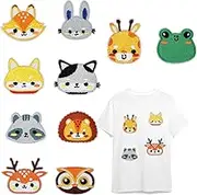Yuanchu Cute Animals Iron on Patches,10 Patterns Cartoon Embroidered Cat Patches Sew on Patches Dog Frog Giraffe Lion Owl for Clothing Backpack Hat Dress DIY Accessory