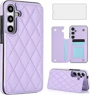 [Asuwish] Phone Case for Samsung Galaxy A54 5G Wallet Cover with Tempered Glass Screen Protector and Leather RFID Credit Card Holder Stand Cell Accessories A545G A 54 54A 4G G5 SM A546U Women Men Purple