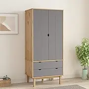 Wardrobe OTTA Brown and Grey 76.5x53x172 cm Solid Wood Pine,Cupboards & Wardrobes 40.5KG-348589