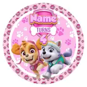 Pink Paw Patrol Cake Topper, personalised, paw patrol, Round Icing sheet PRECUT