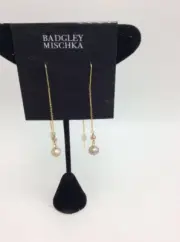 $78 badly mischka gold tone pearl earring threaders b1f