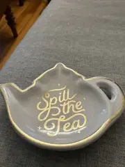 Target Bullseye Tea BAG SPOON HOLDER Spill The Tea White Teapot Shape
