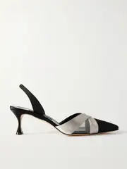 [Manolo Blahnik] Manolo Blahnik - Oyounasli 50 Tulle-trimmed Satin Slingback Pumps - Black - IT40.5 IT 40.5 Black
