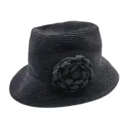 Summer Beach Hat Paper Straw Black Flower Accent NWT Macy's Charter Club