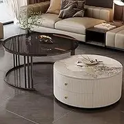 Round Coffee Table Set of 2 with Large Capacity Storage for Living Room, Bedroom, Office, Balcony, Modern Design, Easy Maintenance, Perfect for Apartment Use, Motley Collection