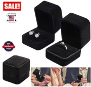 2× Black Velvet Ring Gift Boxes Earring Pendant Jewelry Case Wedding Proposal US