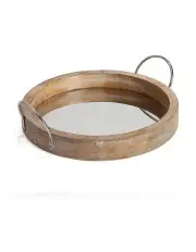 [Willow & Silk] Mango Wood Round Mirrored Tray in Natural