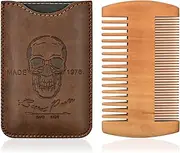 2019 Version Wooden Beard Comb & Durable Case for Men with Sexy Beard, Fine & Coarse Teeth, Pocket Comb for Beards & Mustaches,Brown Skull Design