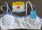 Three (3) Hanes Girls' Bras Adjustable Straps with Modesty Pads Small 6-6X (#26)
