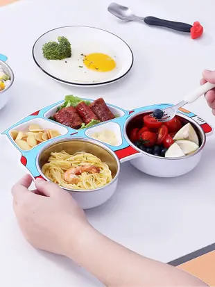 寶寶分隔兒童吉普車飯碗不鏽鋼卡通中式餐盤套裝可拆洗 (8.3折)