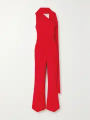 [ROLAND MOURET] ROLAND MOURET - Scarf-detailed Asymmetric Crepe Jumpsuit - Red - UK 14 UK 14 Red