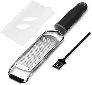 Lemon Zester & Cheese Grater - Stainless Steel Citrus Grater, Kitchen Graters for Cheese, Lemon, Garlic, Chocolate Zester with Soft Protective Cover and Cleaning Brush (Black)