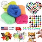 36/50 Color Wool Soft Fibre Roving Set Needle Felting Kit Hand Craft Sewing LAVA