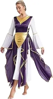 [Hedmy] Women's Praise Dance Dress Metallic Split Sides Lace Up Overlay Tunics Liturgical Worship Dancewear