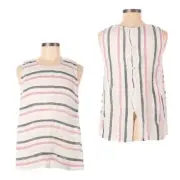 Vince Camuto Stripe Dusty Rose 100% Linen Button Back Sleeveless Top Size XL NWT