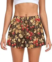 [FRODOTGV] Beauty Raspberries Leafs Athletic Shorts for Women Elastic Waisted Swim Shorts for Soccer Teenis Exercise Indoor S, Beauty Raspberries Leafs, Medium