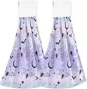 Cute Bat Purple Hand Towels with Loops for Hanging Custom Oven Tie Towels Set of 2 Ultra Absorbent Kitchen Towels Decorative, 18.2 x 14 Inch