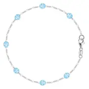 Blue Synthetic Resin Bead Chain Anklet In Sterling Silver