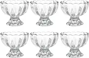 6 Pcs Lotus Glass Cups, Footed Elegant Glass, Portable Glass Pudding Cup, Small Bowl for Dessert, Sundae, Ice Cream, Salad, Cocktail, Condiment, Trifle (Clear, 9 * 9 * 7.5 CM) ﻿