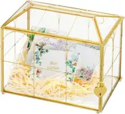 Large Glass Wedding Card Box w/ Slot Locked Geometric Display Case
