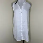 Tahari 100% Linen Tunic Top SMALL Button Up Sleeveless Woven Minimalist Coastal